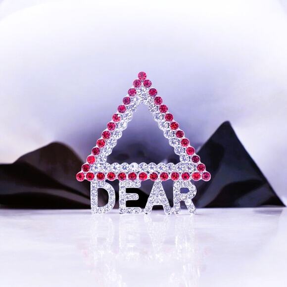 Delta Sigma Theta Brooch Red Rhinestone Rectangle Featuring DEAR - Picture 2 of 4